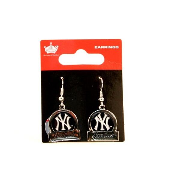 New York Yankees Earrings Circle Blue Dangle New Baseball MLB New J Hook - Picture 1 of 3